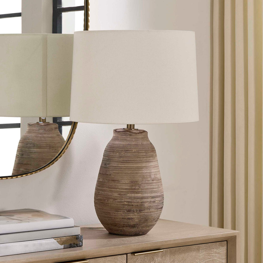 Tonachio - Etched Urn Table Lamp - Brown