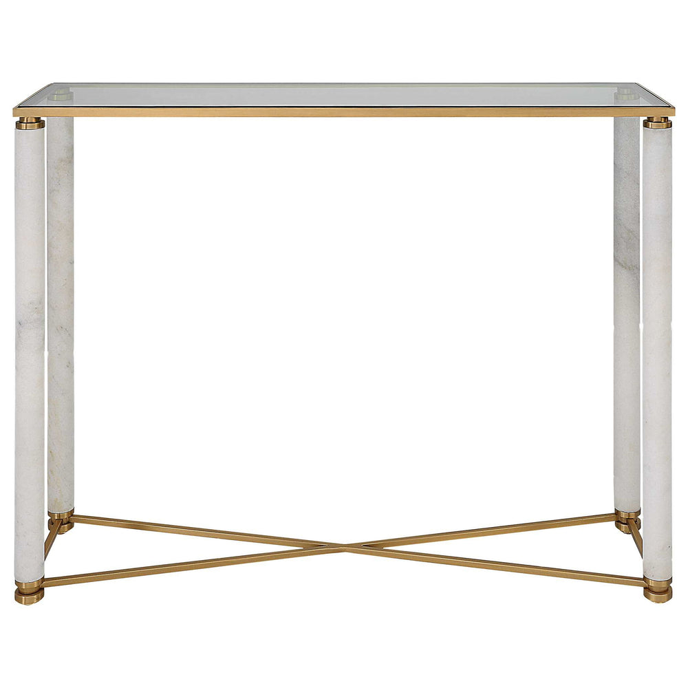White - Pillar Console Table - Brass / White