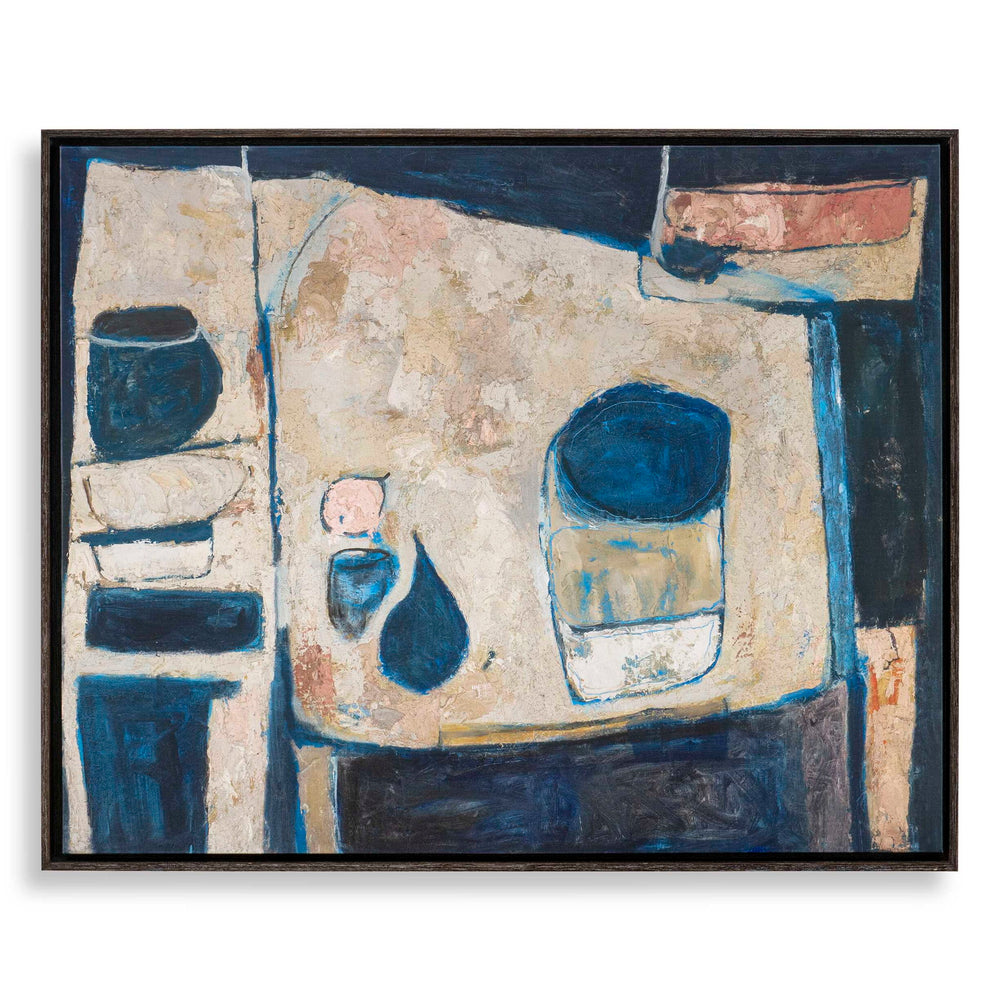 Blue Tableau - Framed Canvas - Blue / Brown / Pink