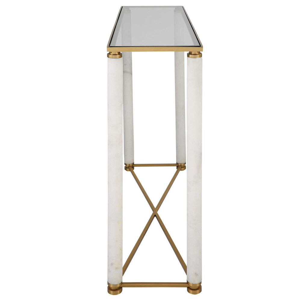 White - Pillar Console Table - Brass / White