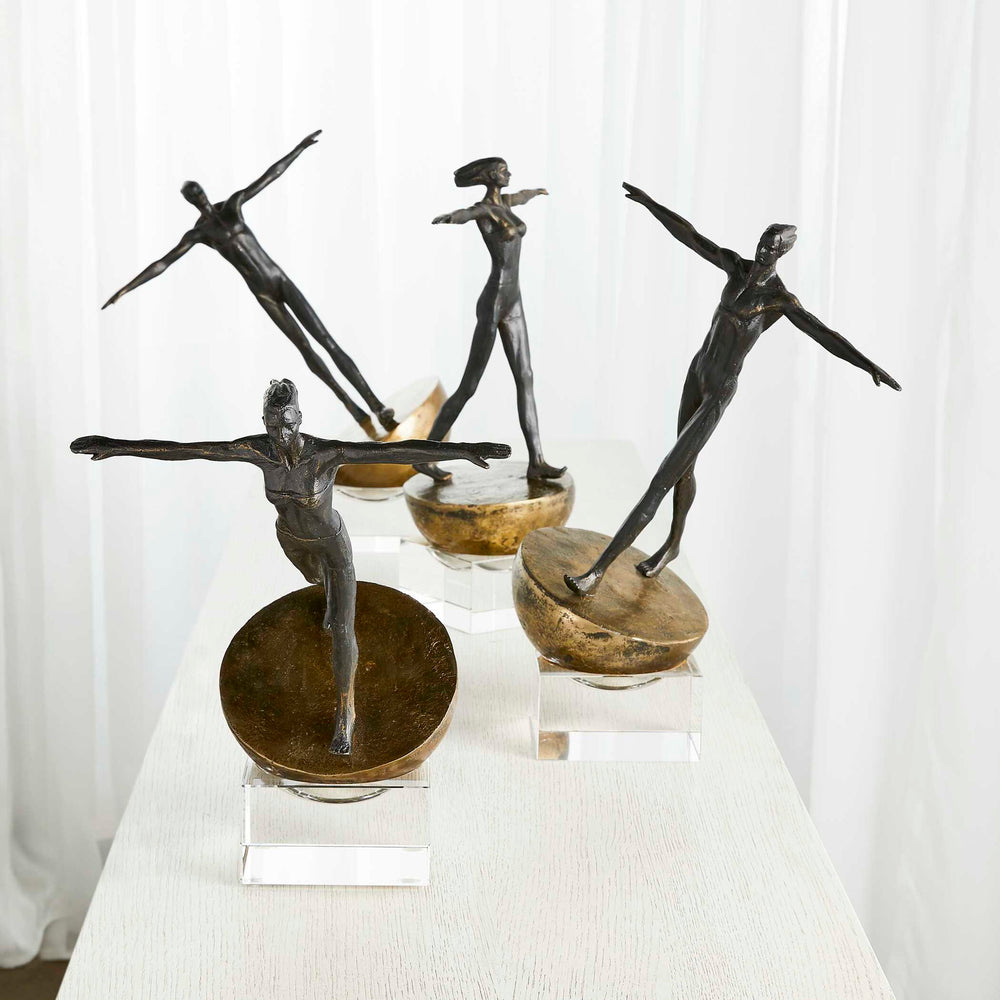 Woman Finding Balance - Sculpture - Black / Brass