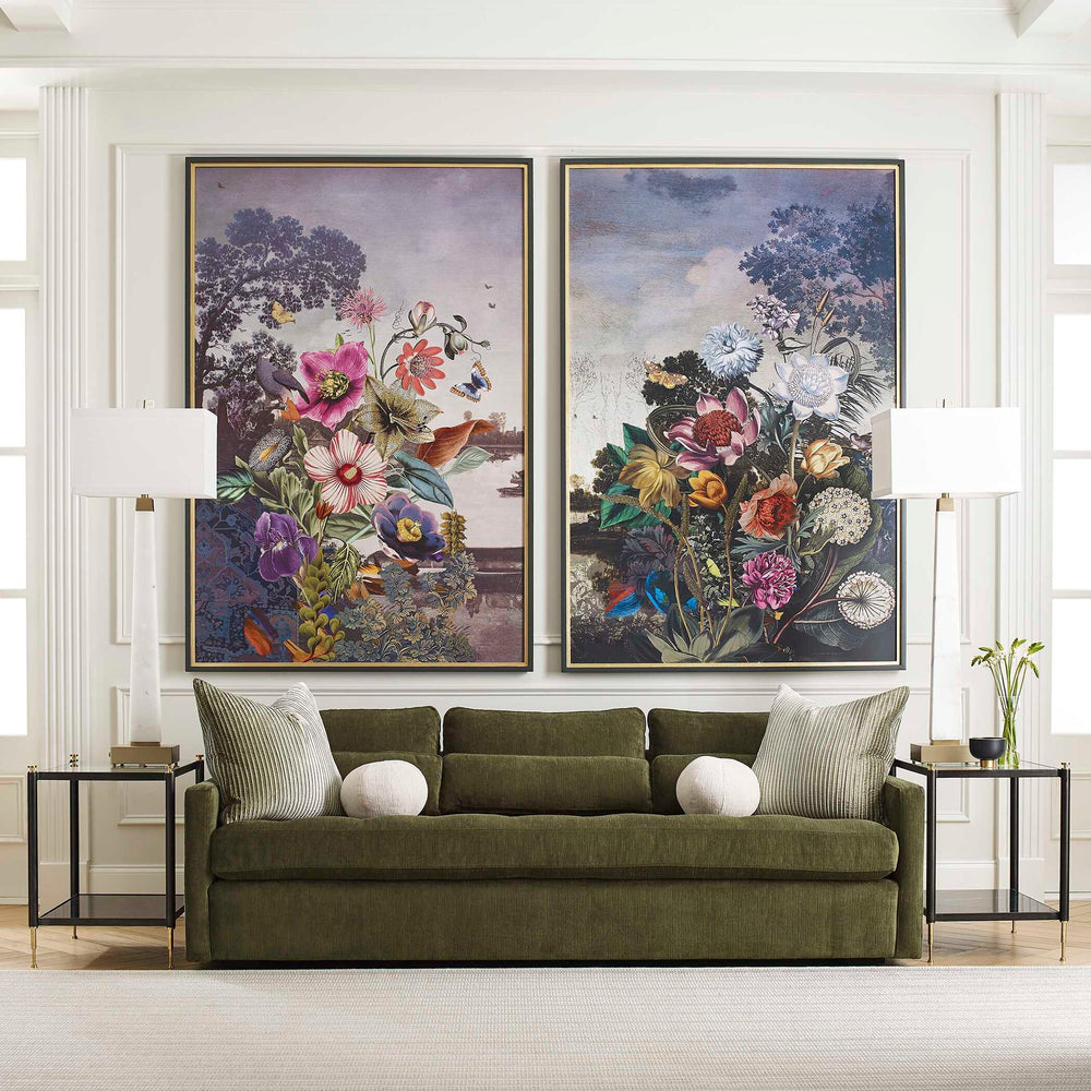 Tranquil Garden Fantasy - Framed Print - Blue / Gold / Gray