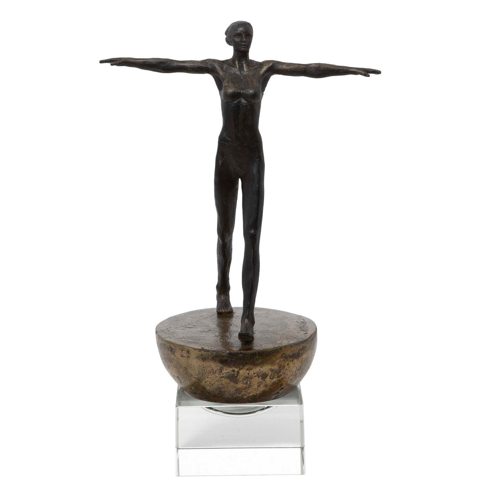 Woman Finding Balance - Sculpture - Black / Brass