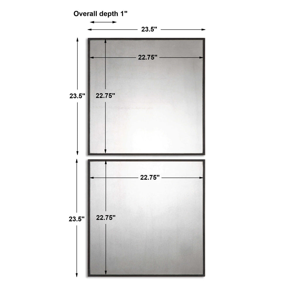 Matty Squares - Antiqued Square Mirrors (Set of 2) - Black