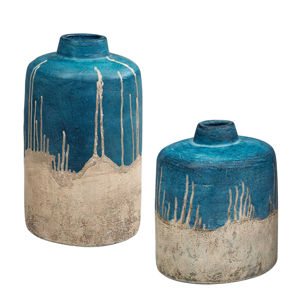Coastal Cascade - Indoor-Outdoor Vases (Set of 2) - Blue / White
