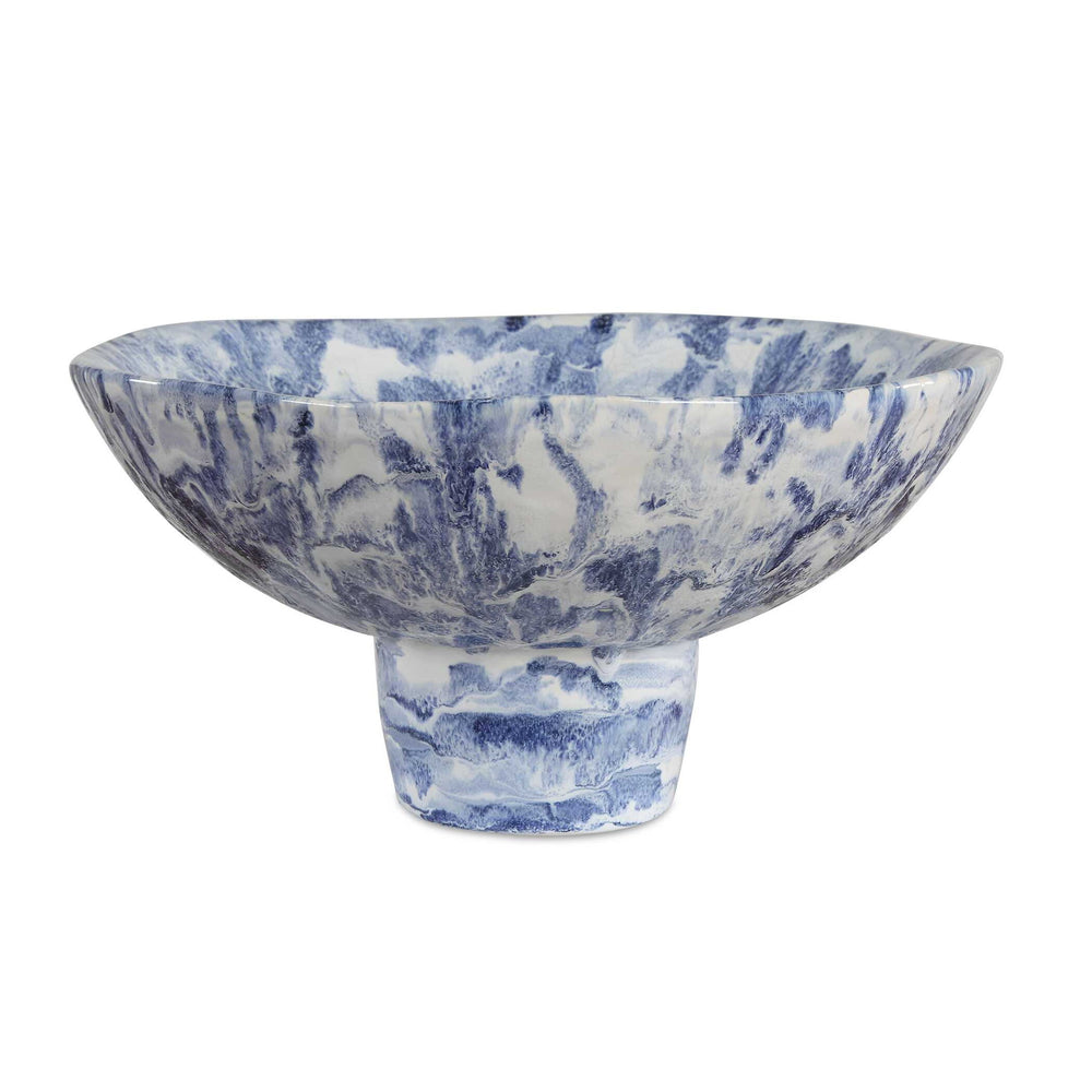 Indigo - Marble Pedestal Bowl - Blue,White