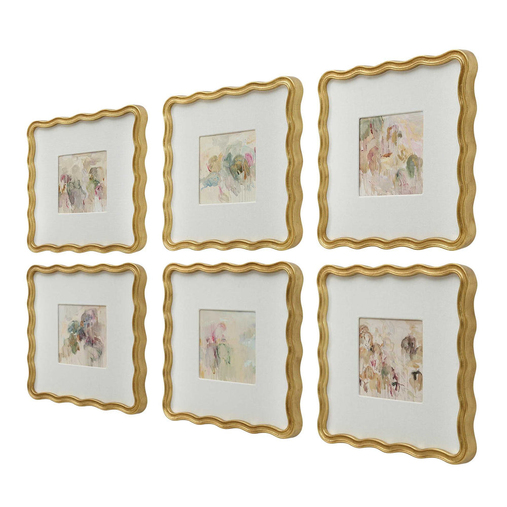 Garden Mist - Framed Canvases (Set of 6) - Gold / Pink