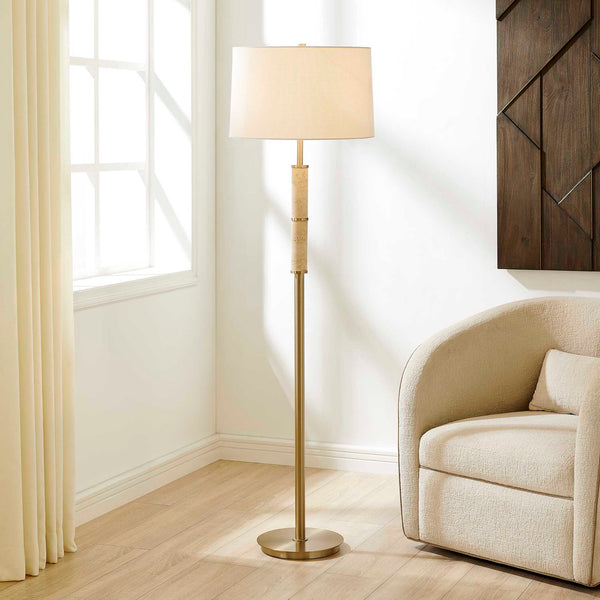 Verlaine - Travertine Floor Lamp - Brass,Gold