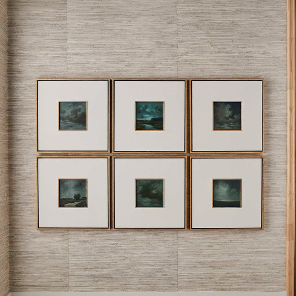 Evening Cumulation - Framed Canvases (Set of 6) - Blue / White