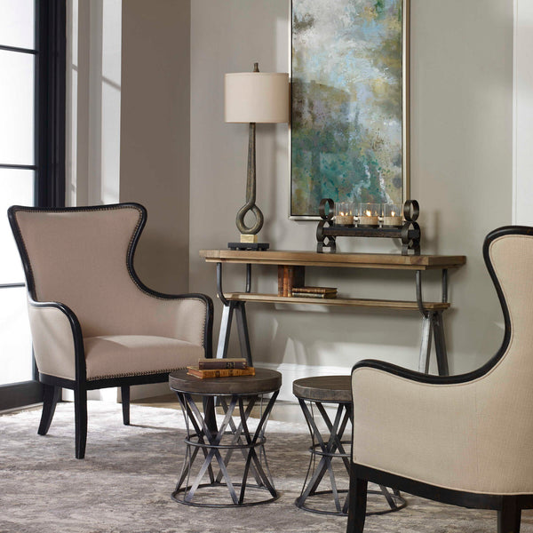 Sandy - Wing Back Armchair - Beige & Dark Brown