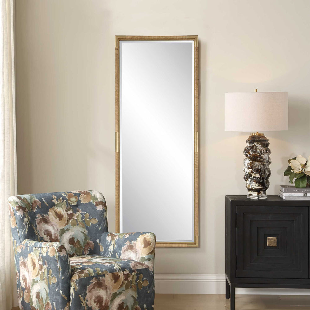 Kampar - Full Length Rattan Tall Mirror - Gold / Woodtone