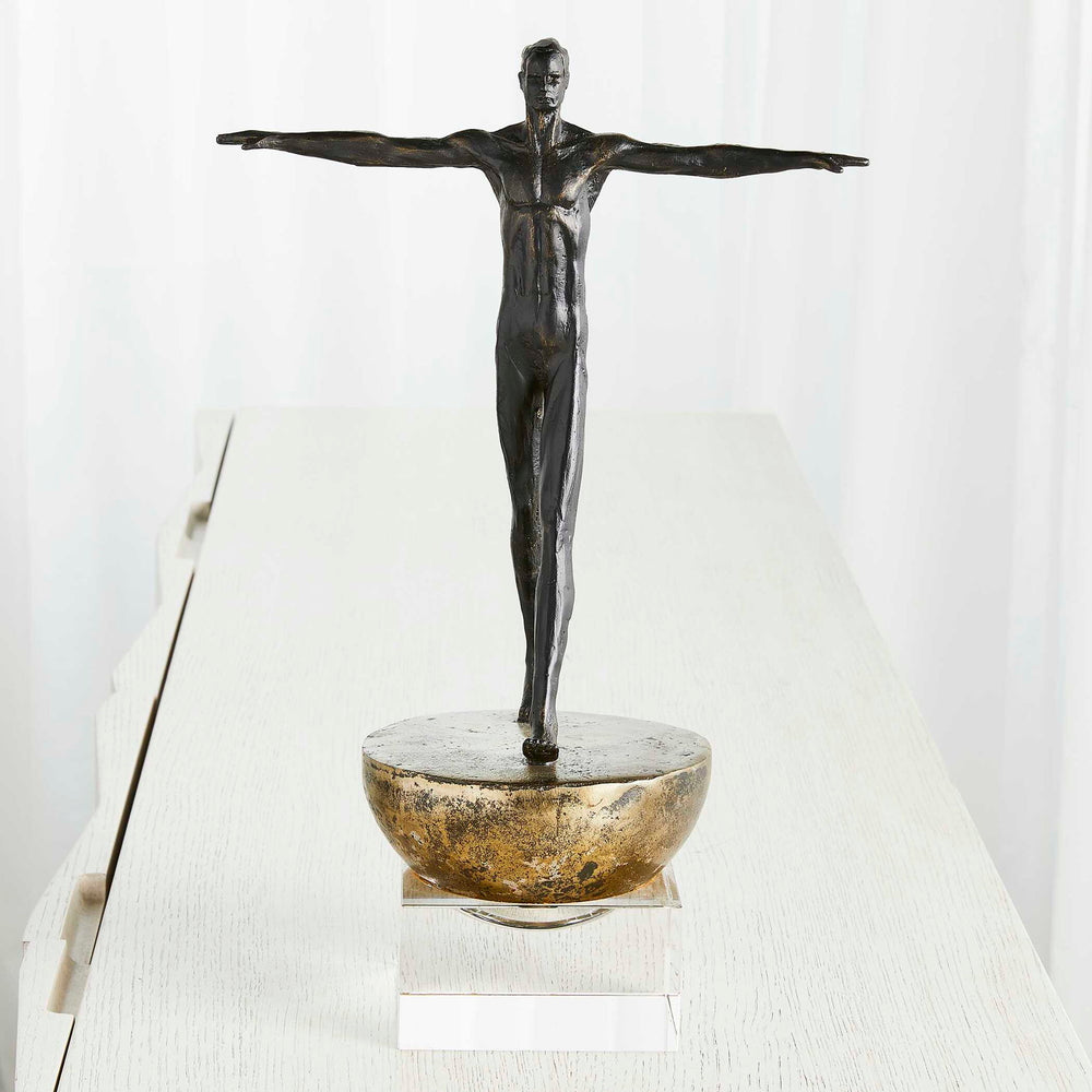 Man Finding Balance - Sculpture - Black / Brass