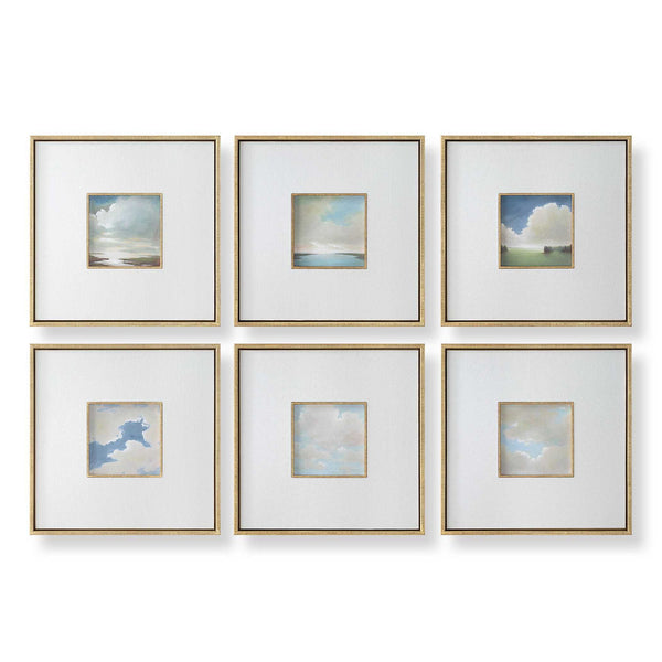 Cumulation - Framed Canvases (Set of 6) - White / Blue