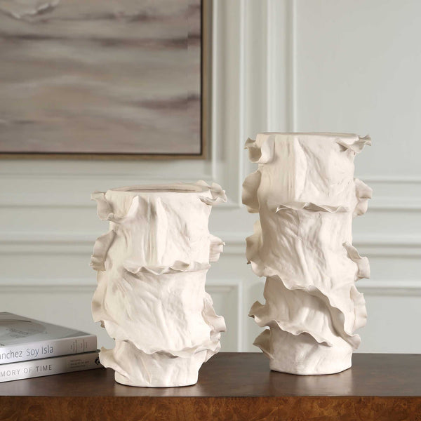 Ripple Crest - Vases (Set of 2) - White