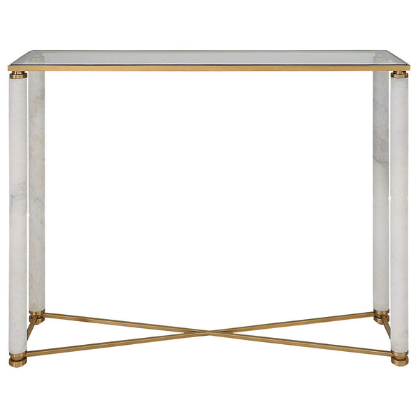 White - Pillar Console Table - Brass / White