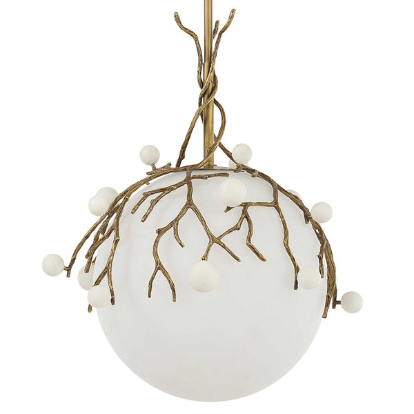 Budding Branches - Pendant - Light Antique Brass / White