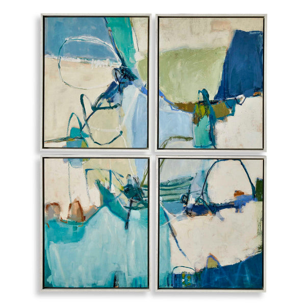 Cool Outlook - Framed Canvases (Set of 4) - Black / Blue / Green
