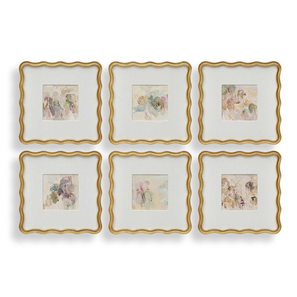 Garden Mist - Framed Canvases (Set of 6) - Gold / Pink