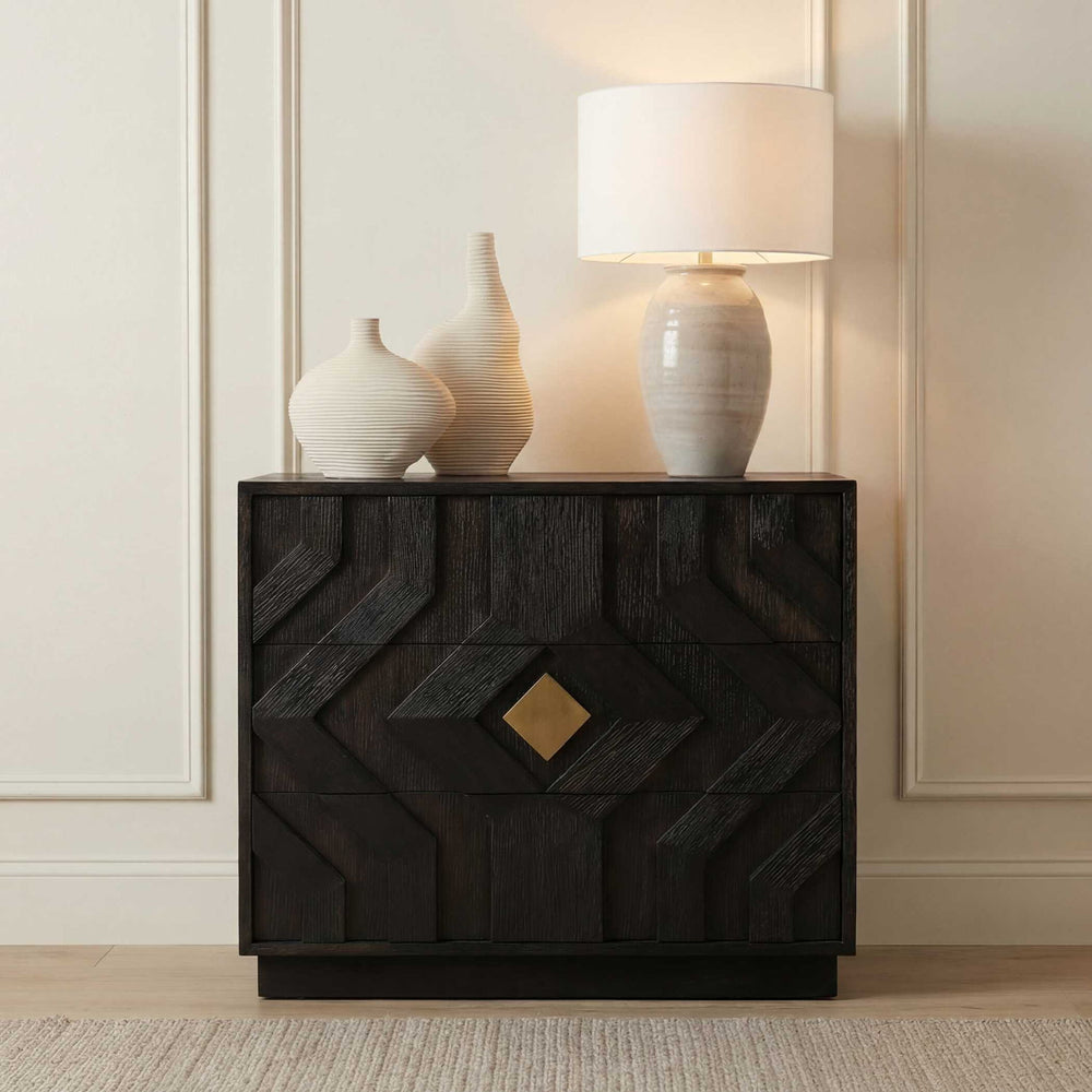 Faulkner - 3 Drawer Modern Chest - Black / Brass