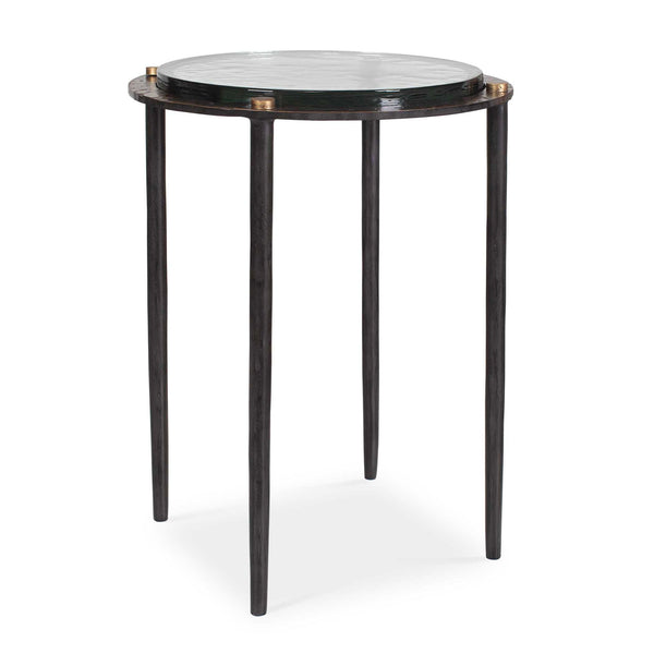 Kennington - Round Glass Accent Table - Black / Brass / Bronze