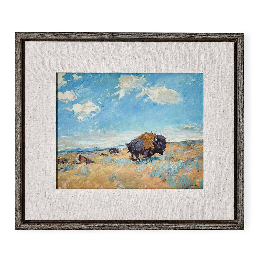 Buffalo - Framed Canvas - Blue / Brown / Gold