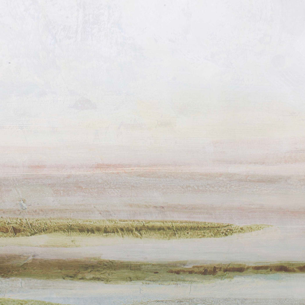 Hazy Lake - Framed Landscape Art - Gold / Gray / Green / Light Blue