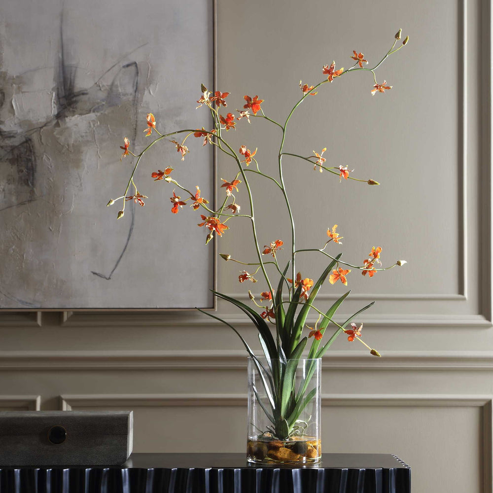 Dancing - Orchid In Glass Vase - Green,Orange