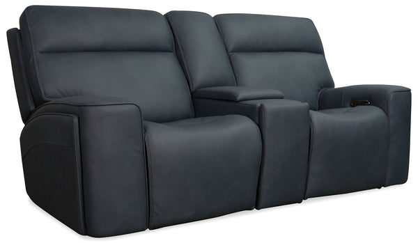 MS - Riverton Power Gliding Console Loveseat With Power Headrest And Lumbar - Black