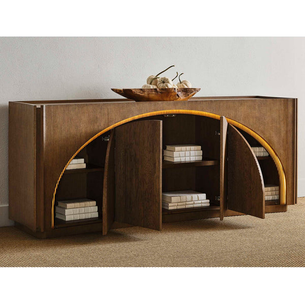 High Light - Lighted 4 Door Console Cabinet - Woodtone