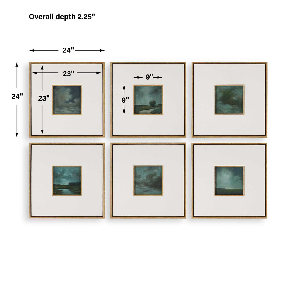 Evening Cumulation - Framed Canvases (Set of 6) - Blue / White