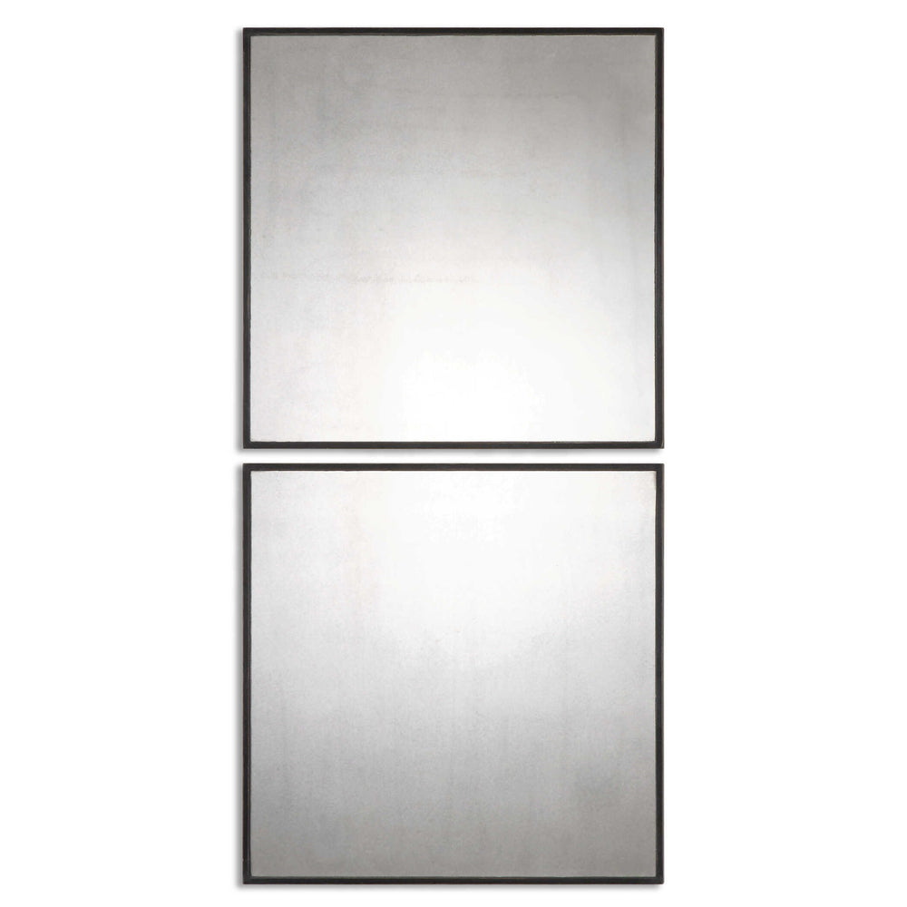 Matty Squares - Antiqued Square Mirrors (Set of 2) - Black