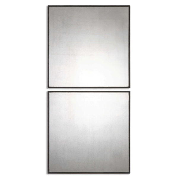 Matty Squares - Antiqued Square Mirrors (Set of 2) - Black