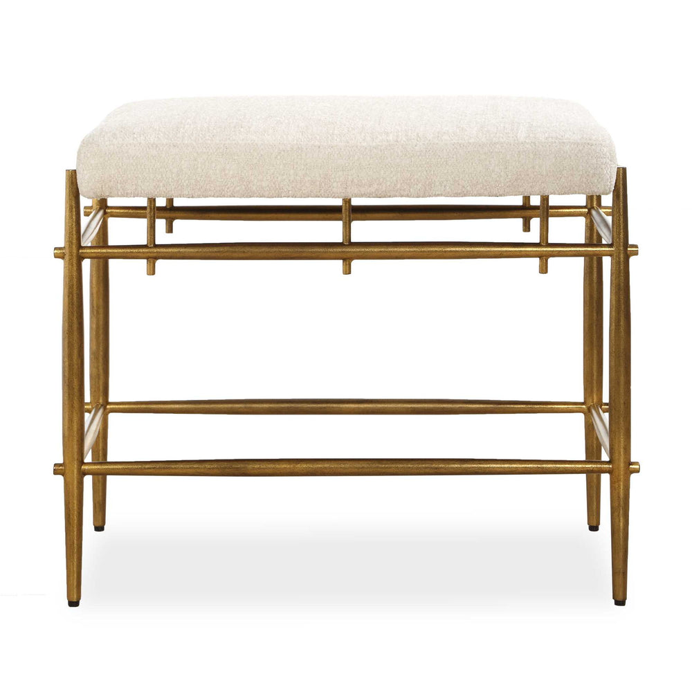 Karleen - Plush Small Brass Bench - White