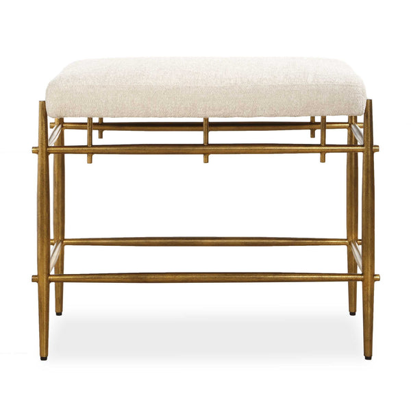 Karleen - Plush Small Brass Bench - White